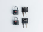 Two black Carlton padlocks with keys arranged vertically on a clean white background.